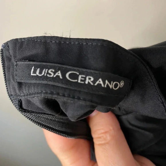 Luisa Cerano Ruched Black Short Sleeve Cocktail Midi Dress - Picture 6 of 8